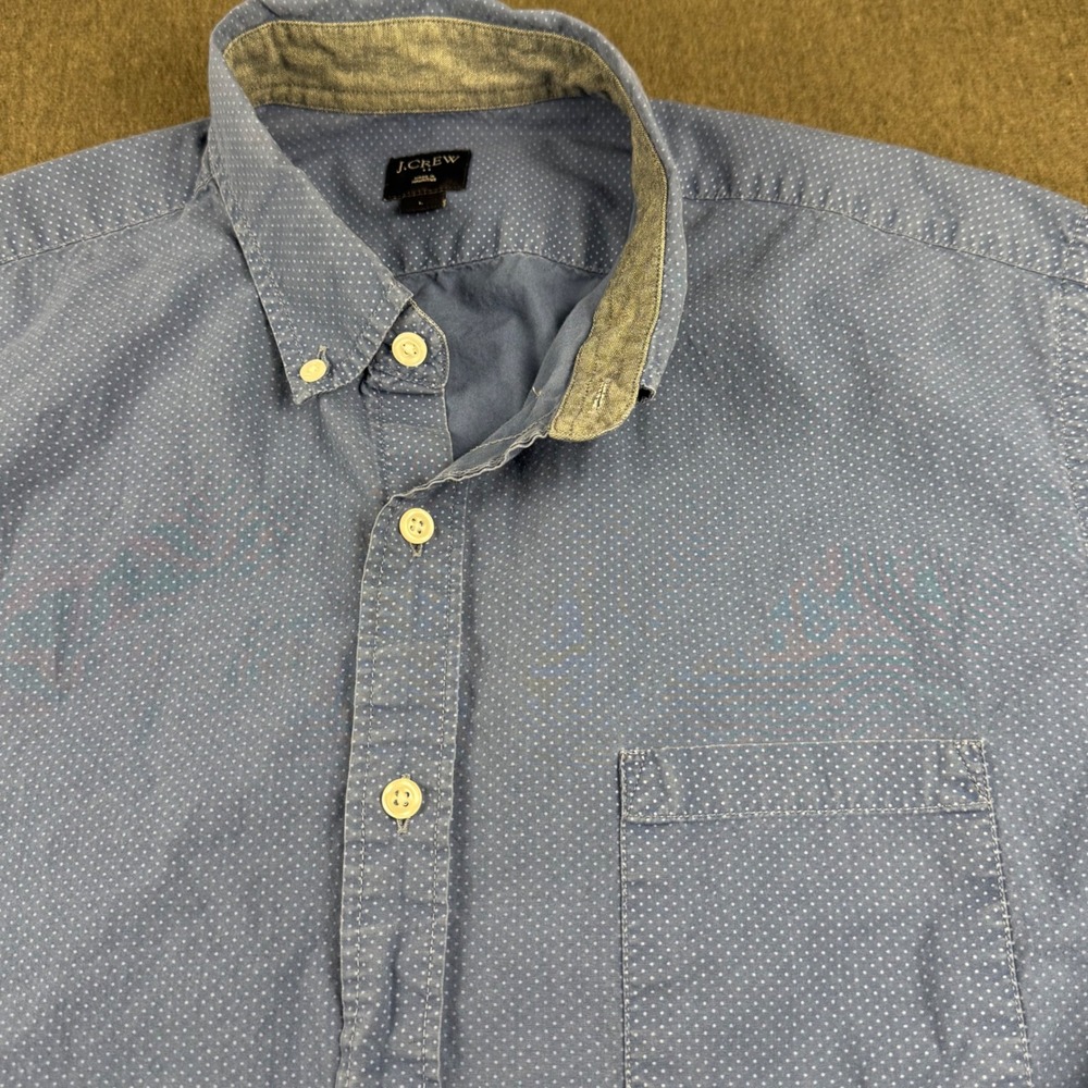 J.Crew Mens Blue Micro Polka Dot Button Down Shirt Large  Long Sleeve Cotton